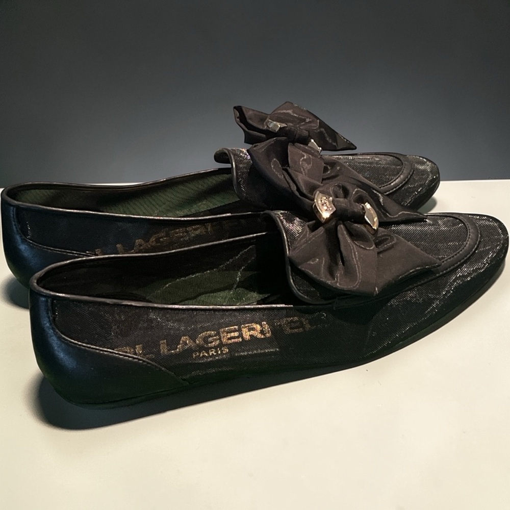 Karl Lagerfeld Paris Women’s Vasilisa Bow Mesh Slip-on Flats with Gold Accent - Picture 5 of 8